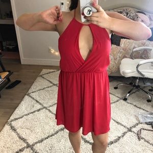 Red Open Neck Mini Dress